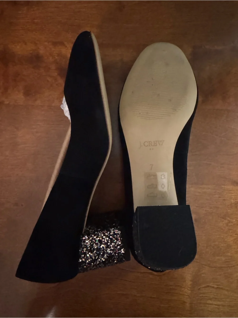 J. Crew Black Suede Pumps with Glitter Block Heel